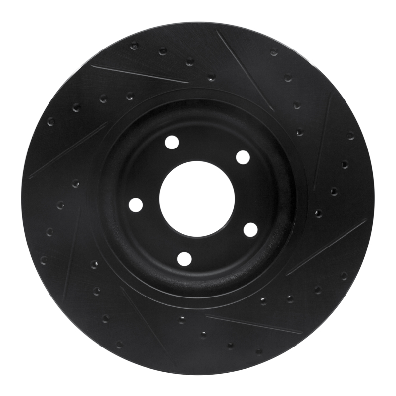 Jaguar XK8 Brake Rotor (1) - Front Left - R1 Concepts - Drilled & Slotted - Black - `98-`06